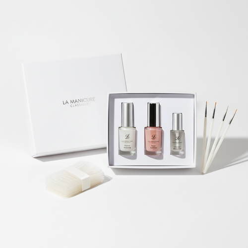 French manicure nail box set with white tip polish and nail forms