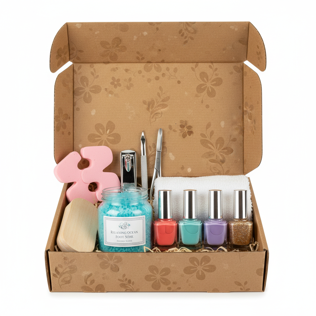Nail spa pedicure box set with foot soak, nail polish and tools